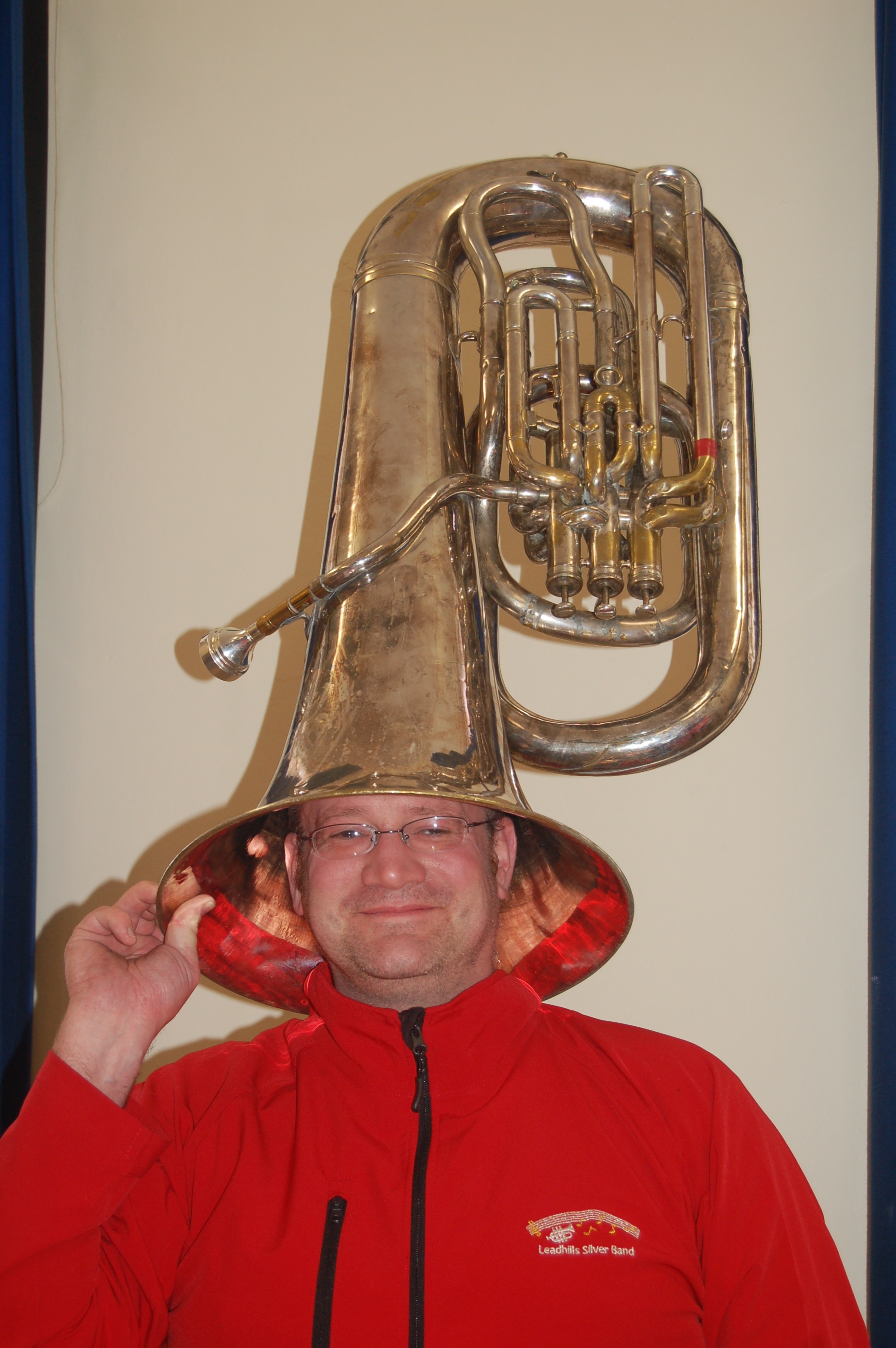 Inner Tuba performing with brass band or ensemble