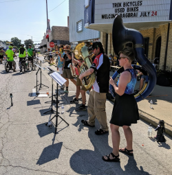 Inner Tuba performing with brass band or ensemble