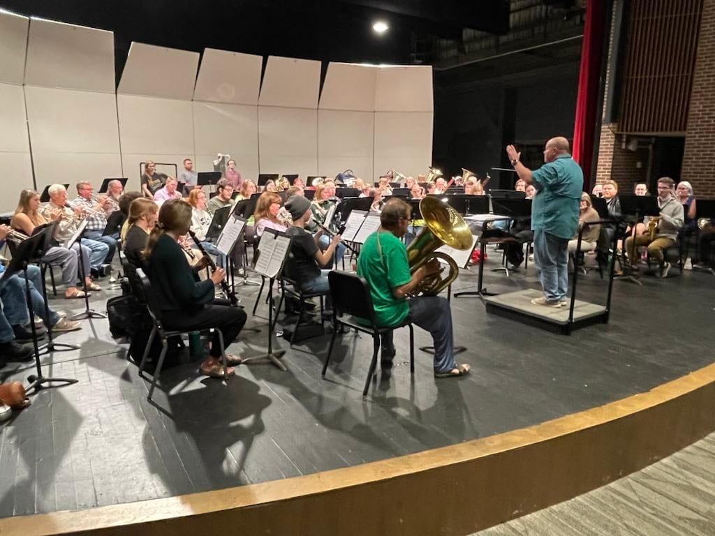 Inner Tuba performing with brass band or ensemble