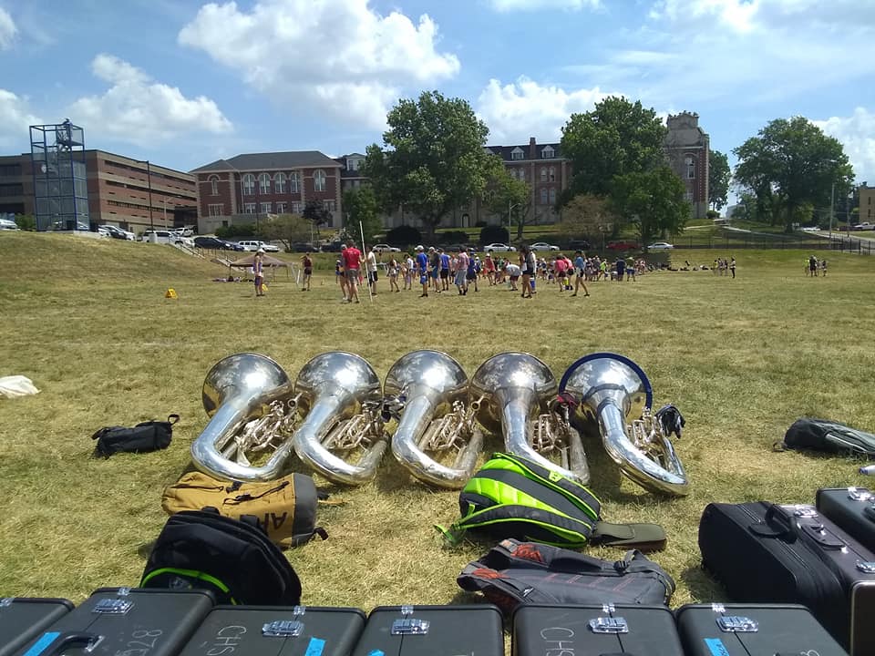 Inner Tuba performing with brass band or ensemble