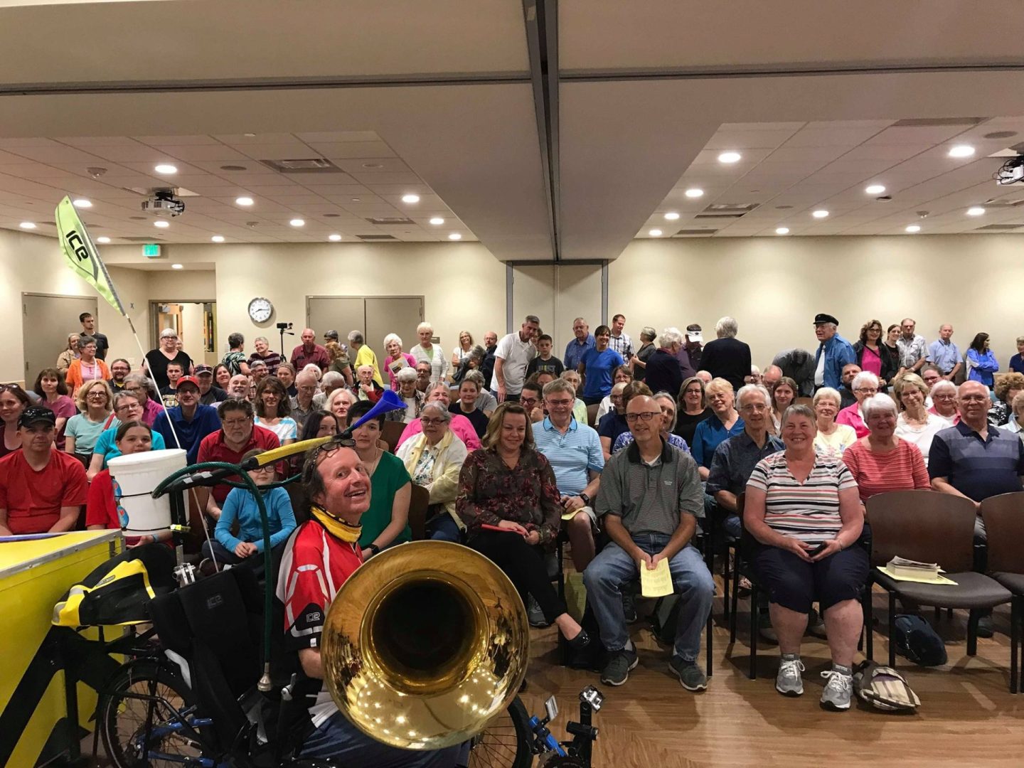 Inner Tuba performing with brass band or ensemble